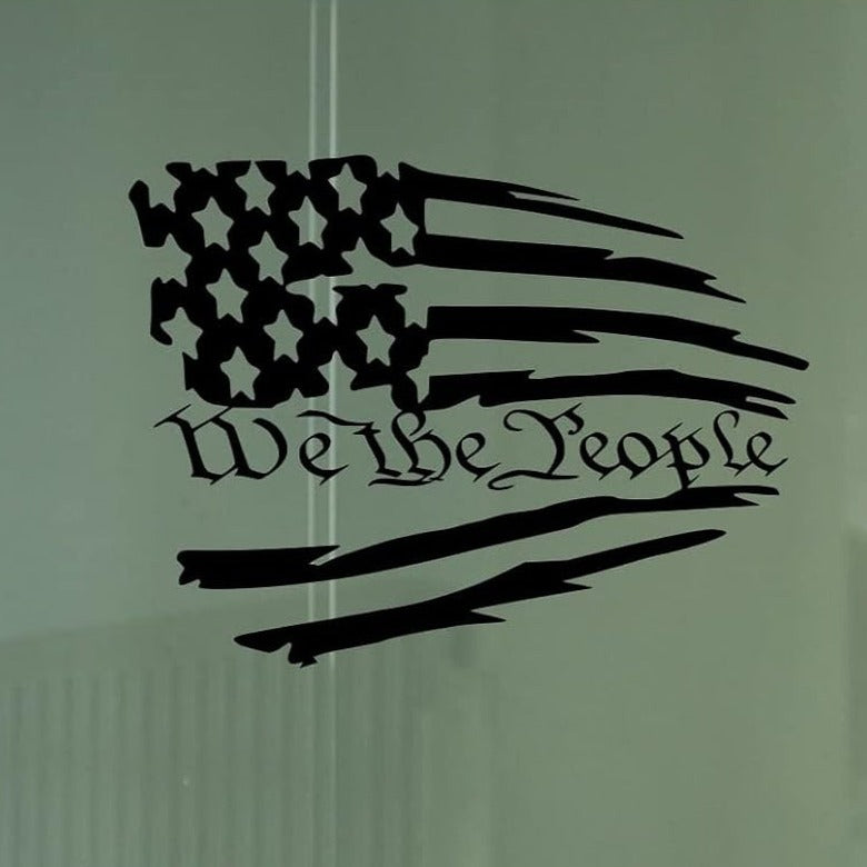 Mblk Tattered American Flag - We the People Decal Sticker Vinyl Graphics for Cars Trucks SUV Motorcycles Windows|Matte Black|7.5 X 4.2 Inch|Uri608-Mb