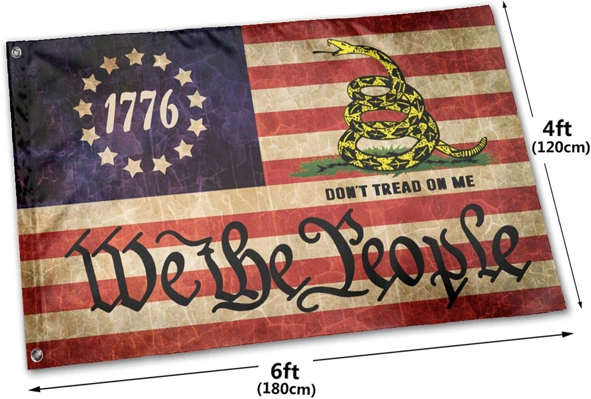 We the People 1776 Flag Don'T Tread on Me Flag 4X6 Ft Flag USA American Constitution Flag Gadsden Banner Flag Outdoor Garden Flag Betsy Ross Home House Flags Parade Flag Yard Flag