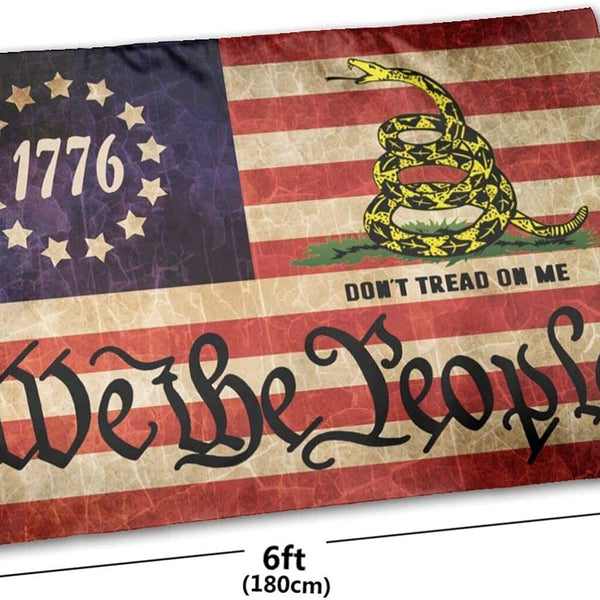 We the People 1776 Flag Don'T Tread on Me Flag 4X6 Ft Flag USA American Constitution Flag Gadsden Banner Flag Outdoor Garden Flag Betsy Ross Home House Flags Parade Flag Yard Flag