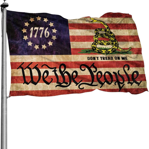 We the People 1776 Flag Don'T Tread on Me Flag 4X6 Ft Flag USA American Constitution Flag Gadsden Banner Flag Outdoor Garden Flag Betsy Ross Home House Flags Parade Flag Yard Flag