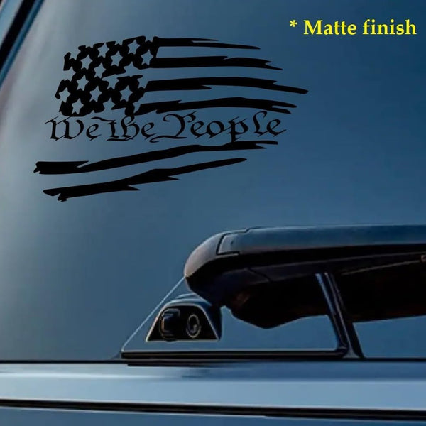 Mblk Tattered American Flag - We the People Decal Sticker Vinyl Graphics for Cars Trucks SUV Motorcycles Windows|Matte Black|7.5 X 4.2 Inch|Uri608-Mb